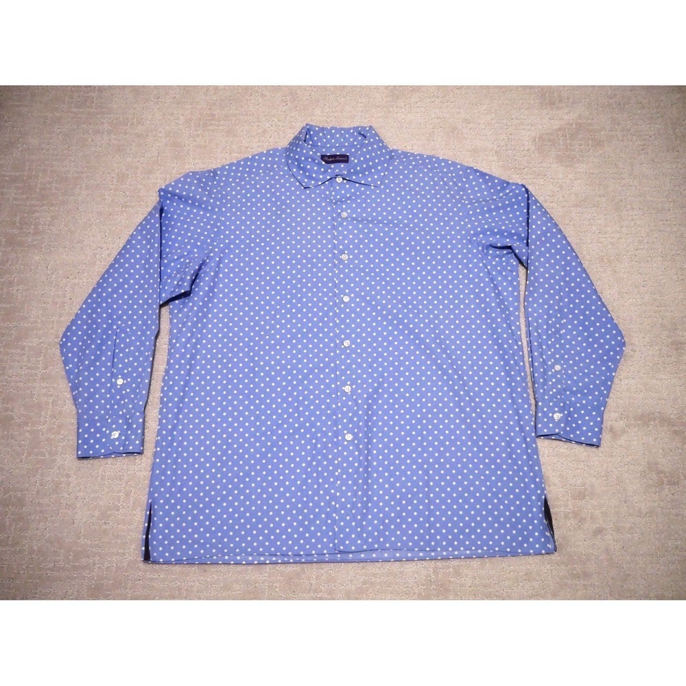 Ralph Lauren Purple Label Light Blue With White Polka Dot  XL Made In Italy POLO